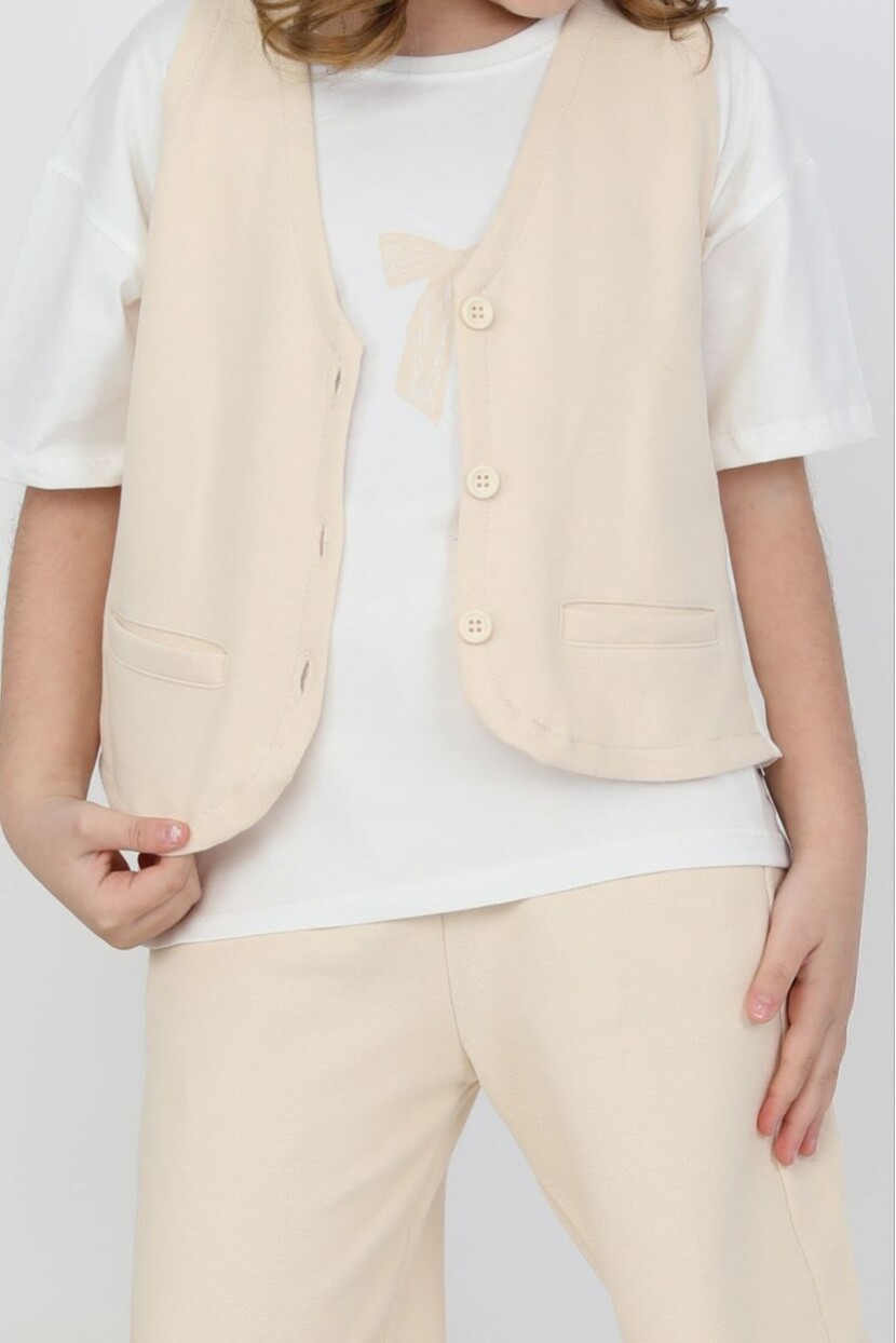 KIZ KREM YELEKLİ 3 LÜ TAKIM