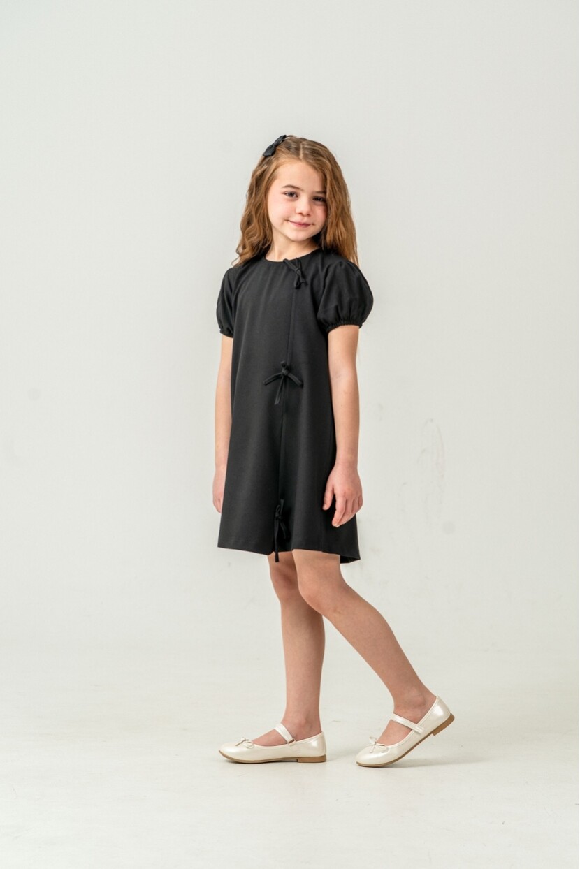 KIZ KÜÇÜK FİYONKLU SÜSLEMELİ DOKUMA ELBİSE