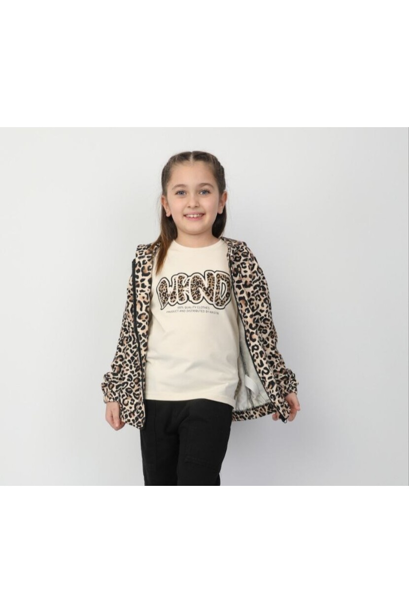 KIZ LEOPAR DESENLİ KAPŞONLU CEKET