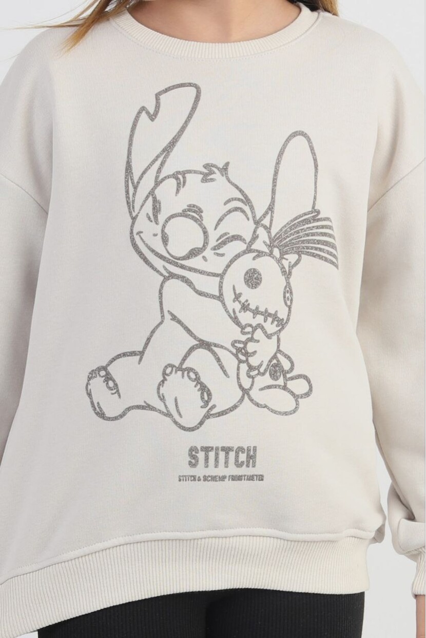 KIZ LİLO STİTCH PARILTILI SİMLİ SWEATSHİRT