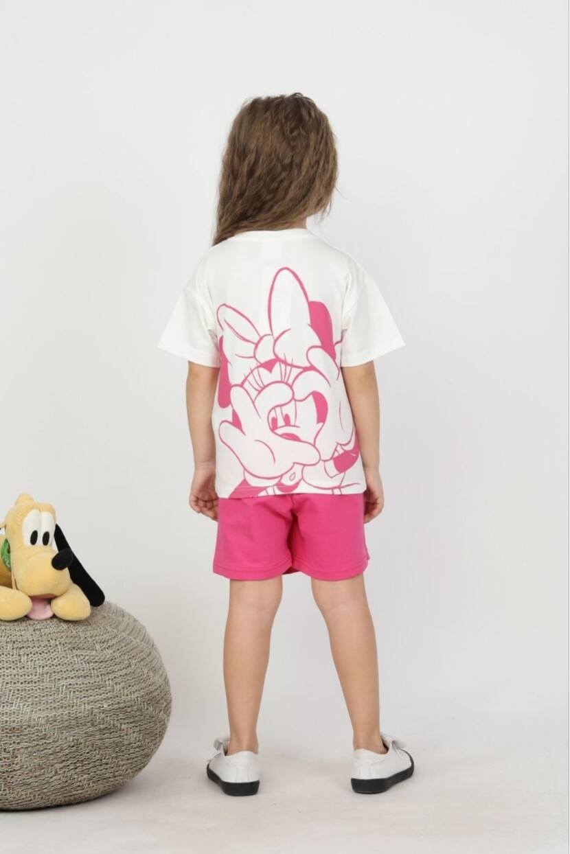 KIZ PARILTI DETAYLI SIRT BASKILI ŞORT ETEK MİNNİE MOUSE TAKIM