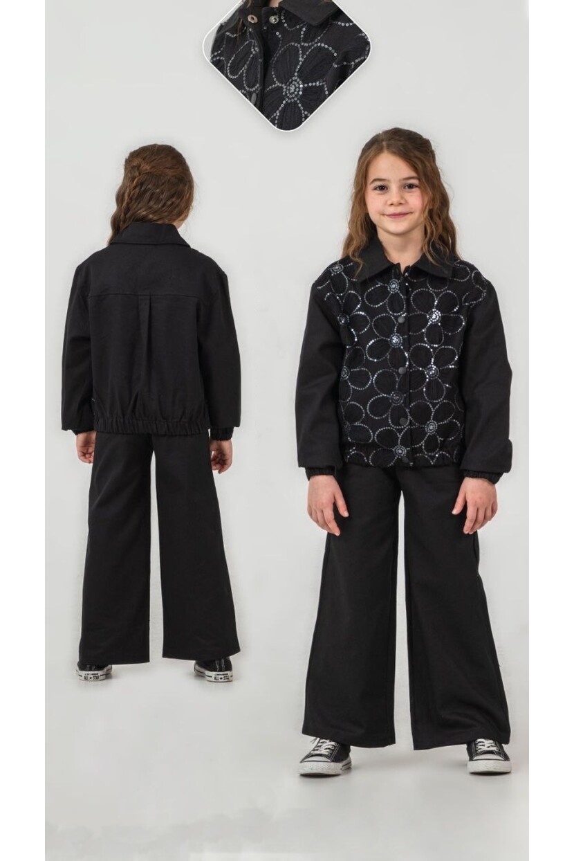 KIZ PAYET İŞLEMELİ PANTOLONLU DOKUMA TAKIM