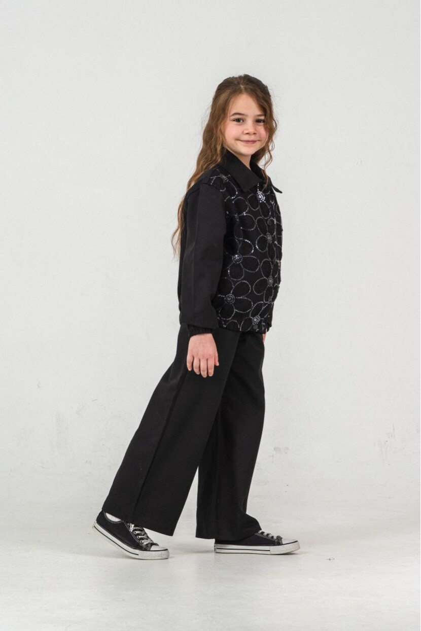 KIZ PAYET İŞLEMELİ PANTOLONLU DOKUMA TAKIM