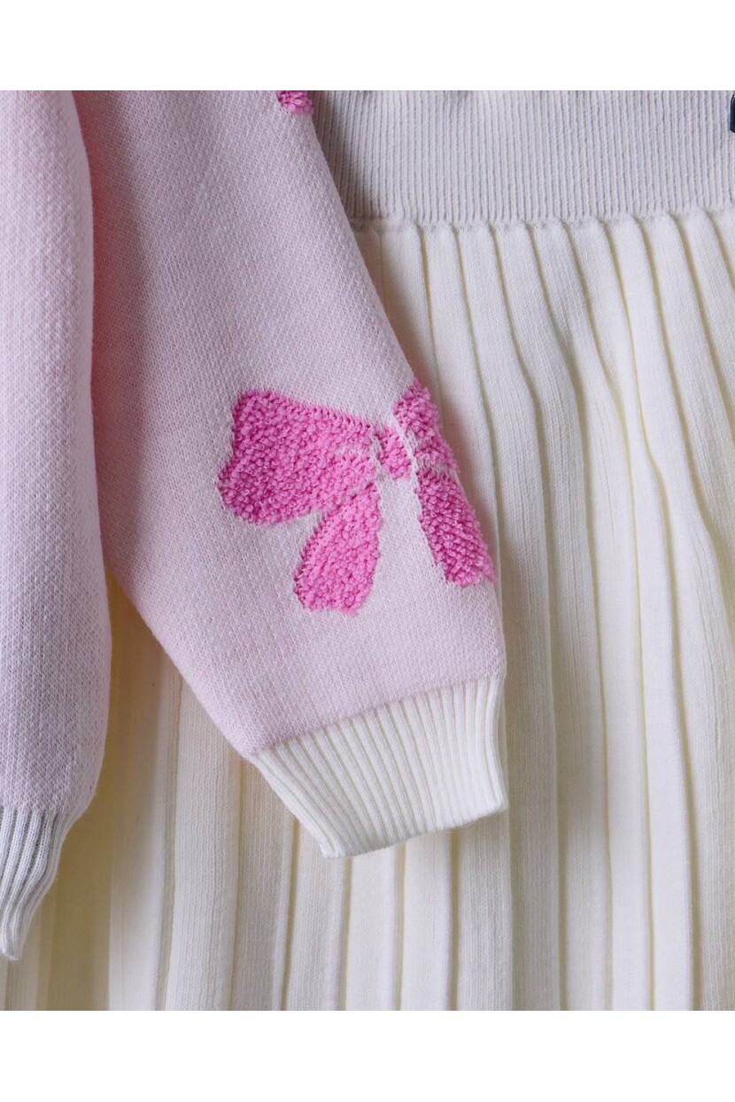 KIZ PEMBE FİYONKLU PİLELİ ETEK TRİKO TAKIM