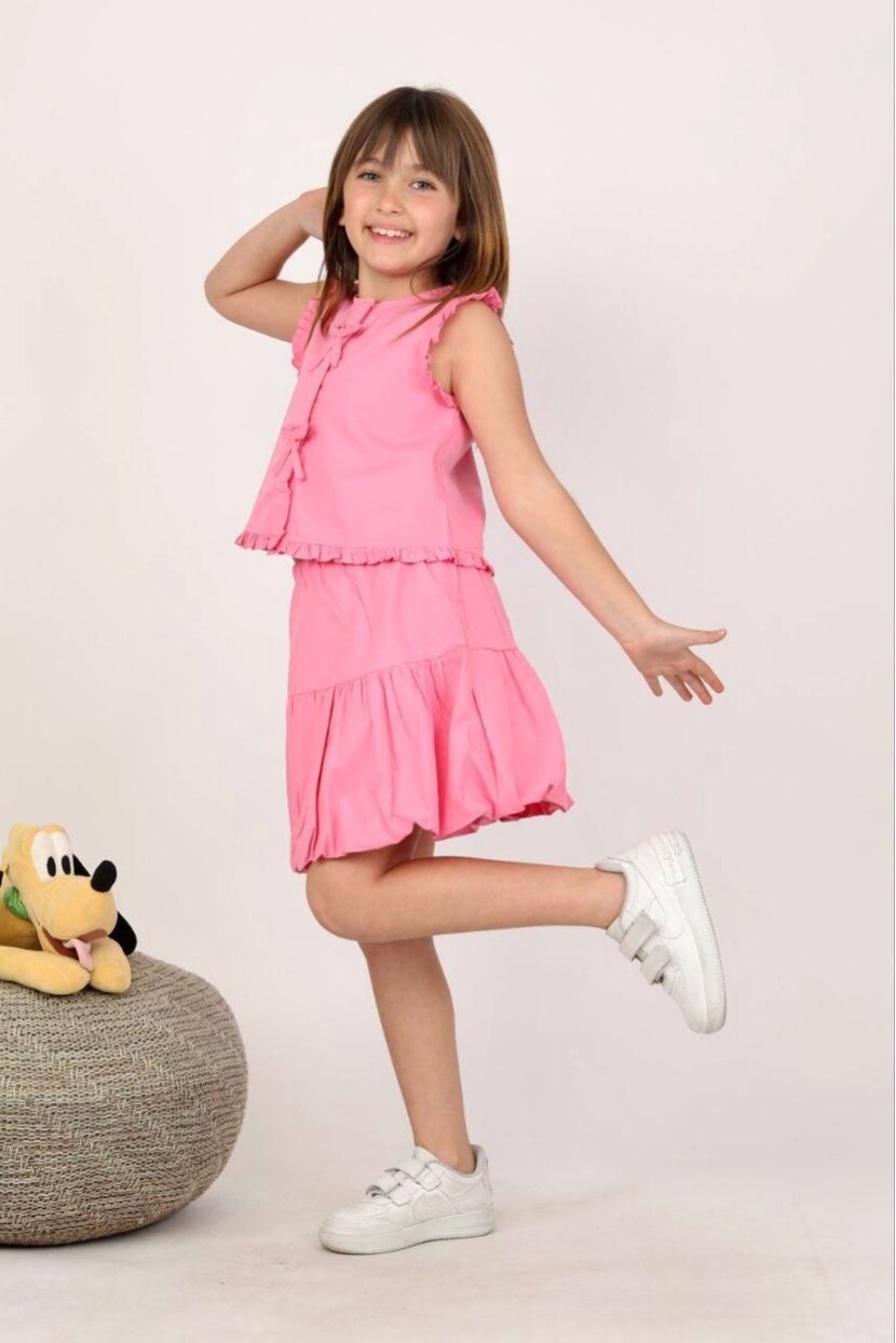 KIZ POPLİN YELEK BALON ETEK TAKIM