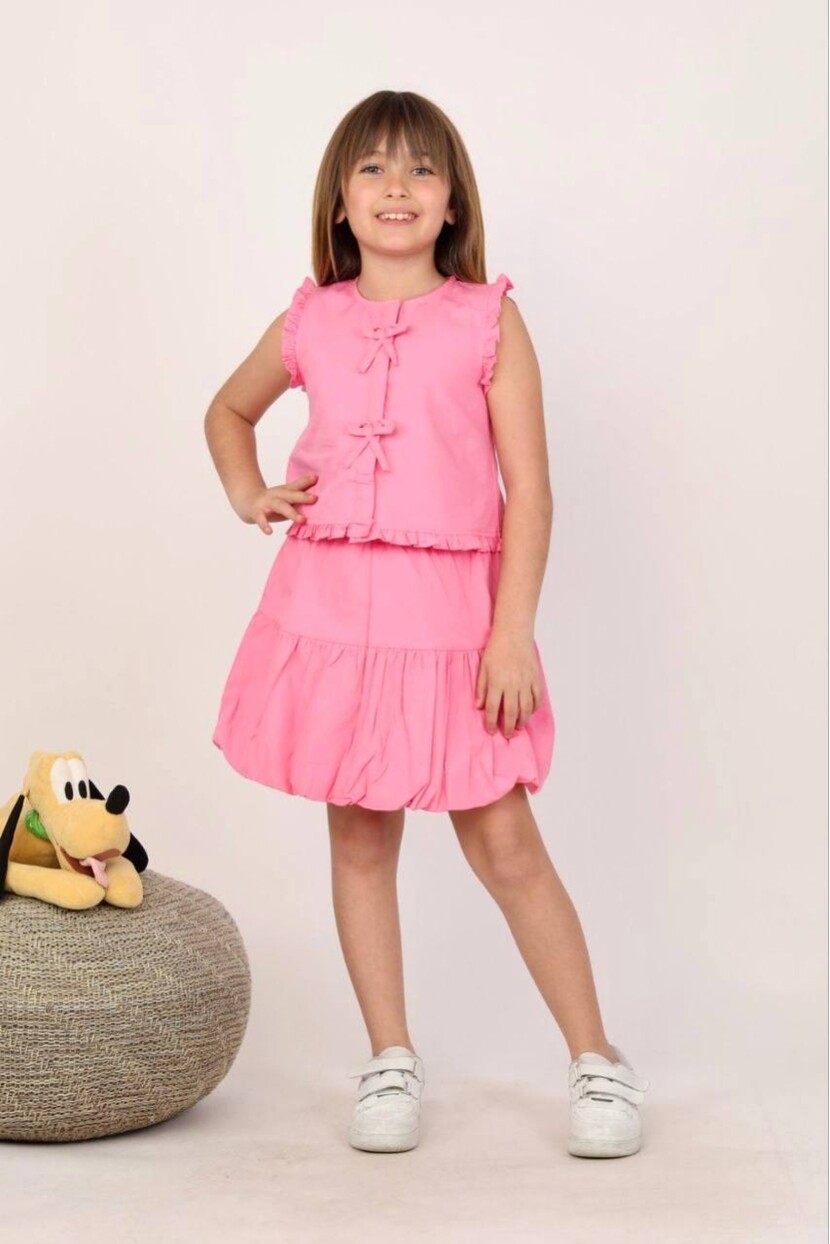 KIZ POPLİN YELEK BALON ETEK TAKIM