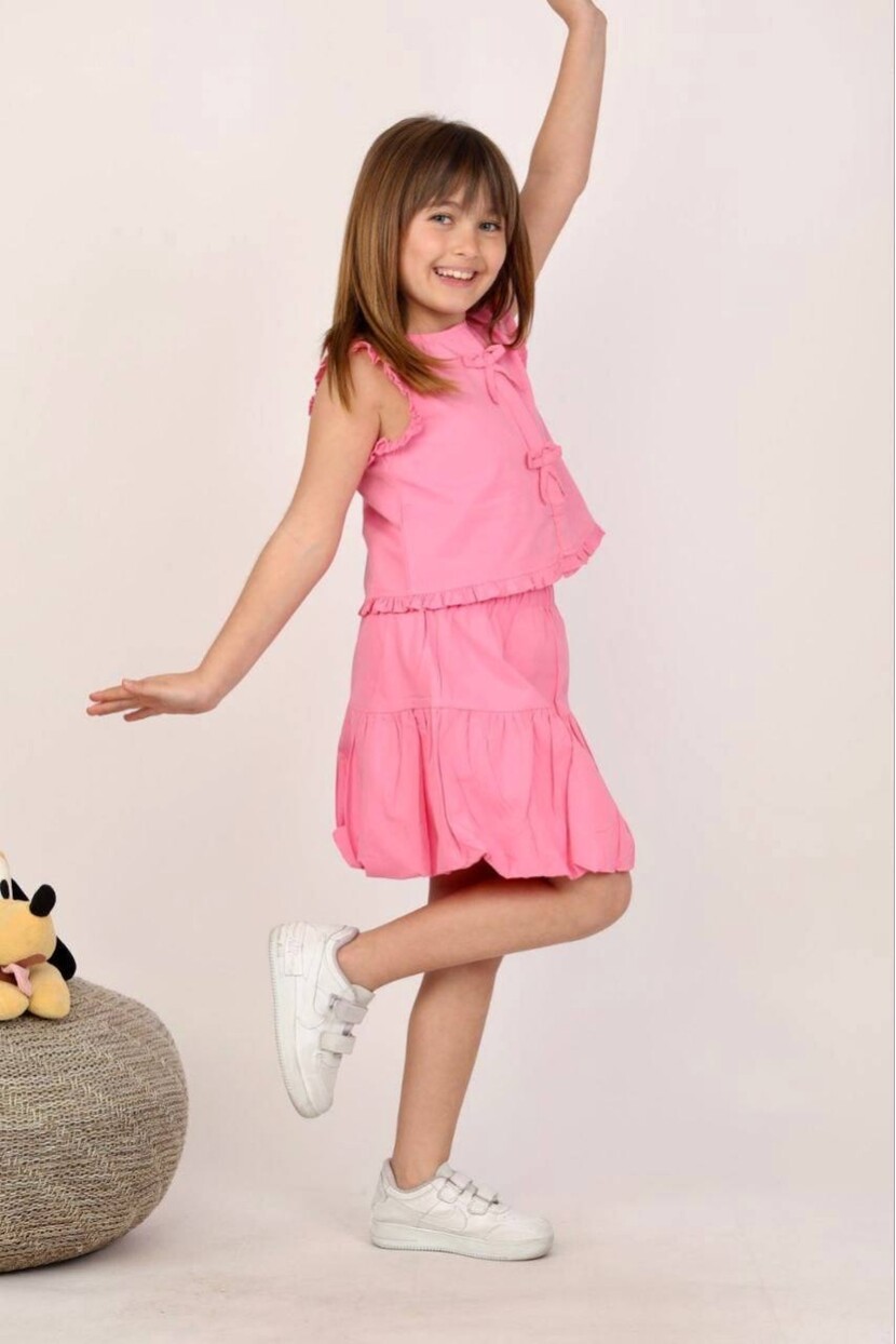 KIZ POPLİN YELEK BALON ETEK TAKIM