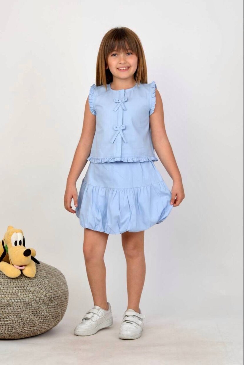 KIZ POPLİN YELEK BALON ETEK TAKIM