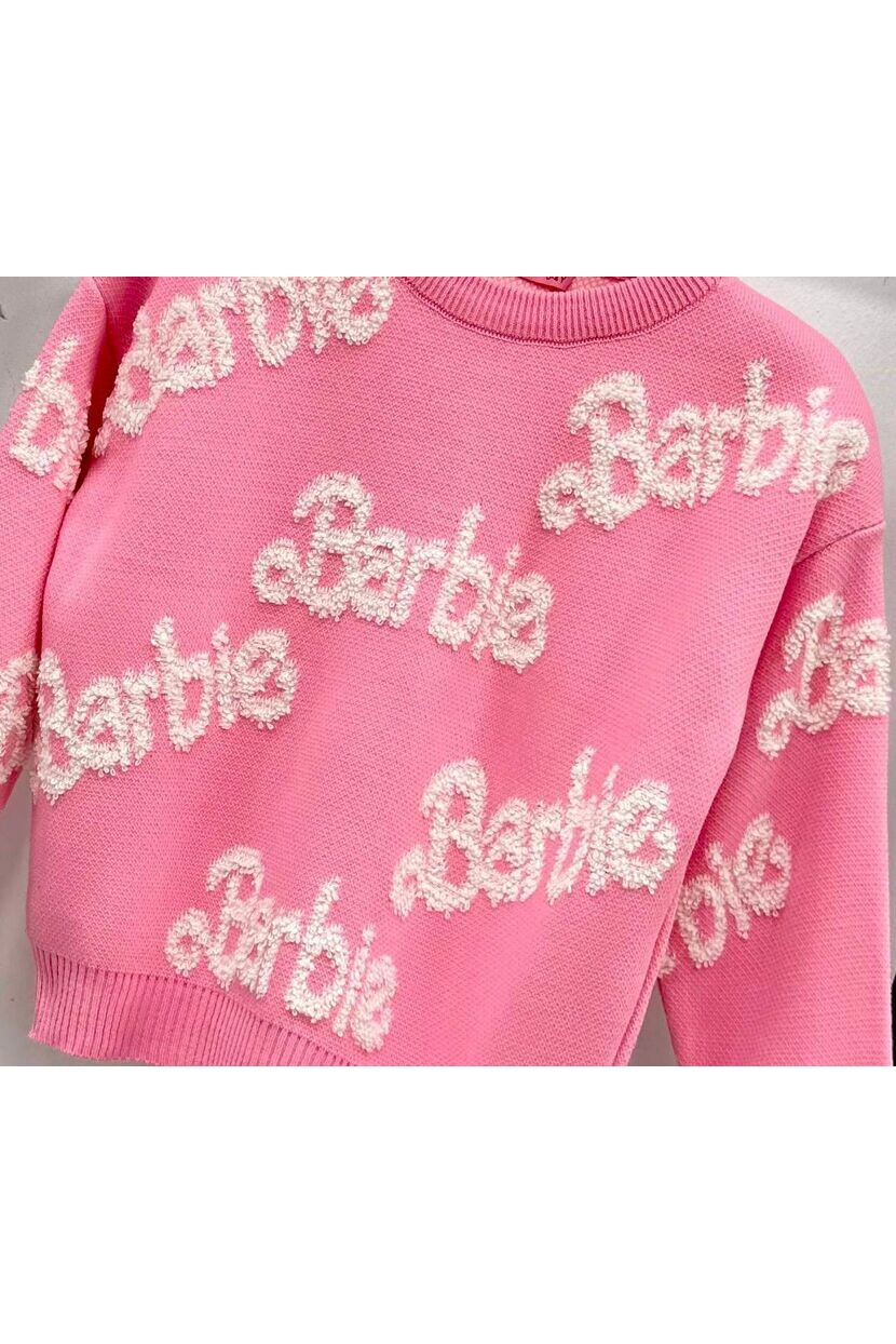 KIZ PUDRA RENKLİ BARBİE TRİKO KAZAK