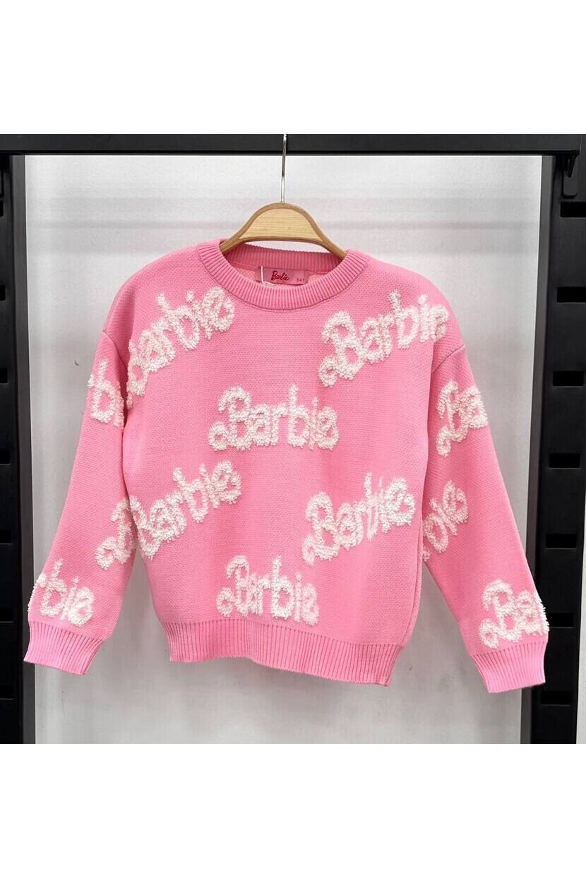 KIZ PUDRA RENKLİ BARBİE TRİKO KAZAK