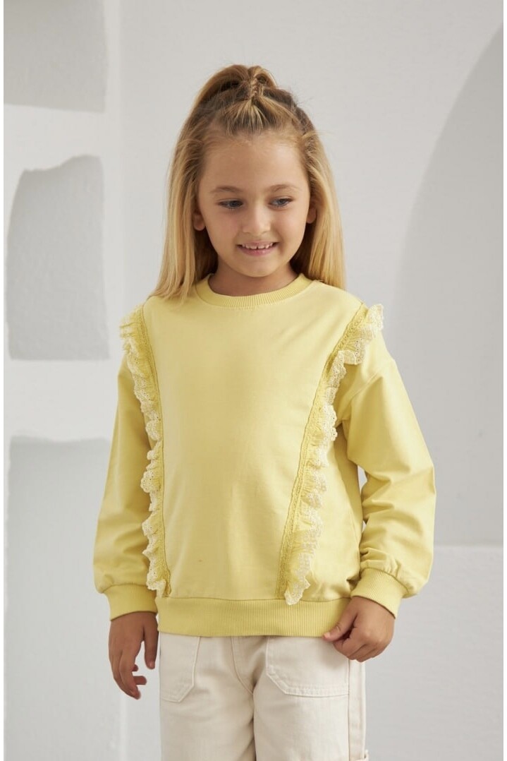 KIZ SARI YANLARI FIRFIRLI T-SHİRT