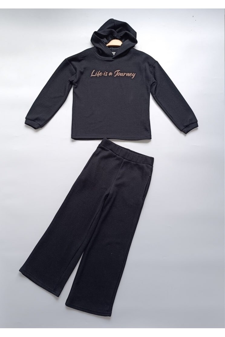 KIZ SİYAH KAPŞONLU ALTI İSPANYOL TAKIM