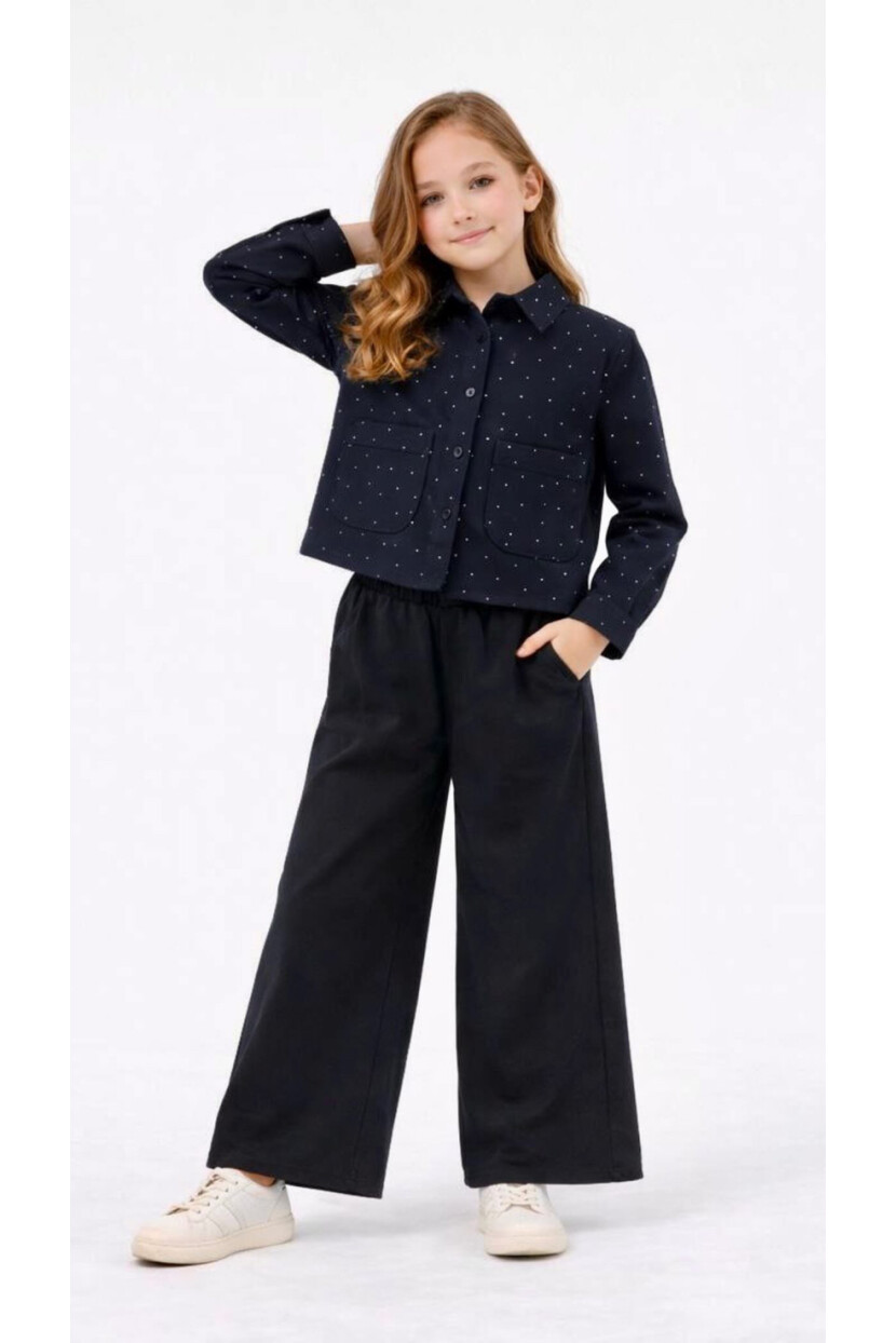 KIZ TAŞ DETAYLI GÖMLEKLİ TAKIM