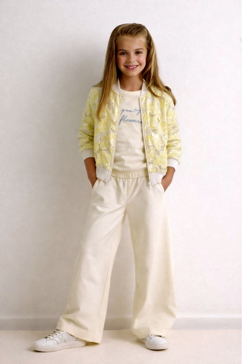 KIZ TASARIM CEKET GABARDİN PANTOLONLU 3LÜ TAKIM