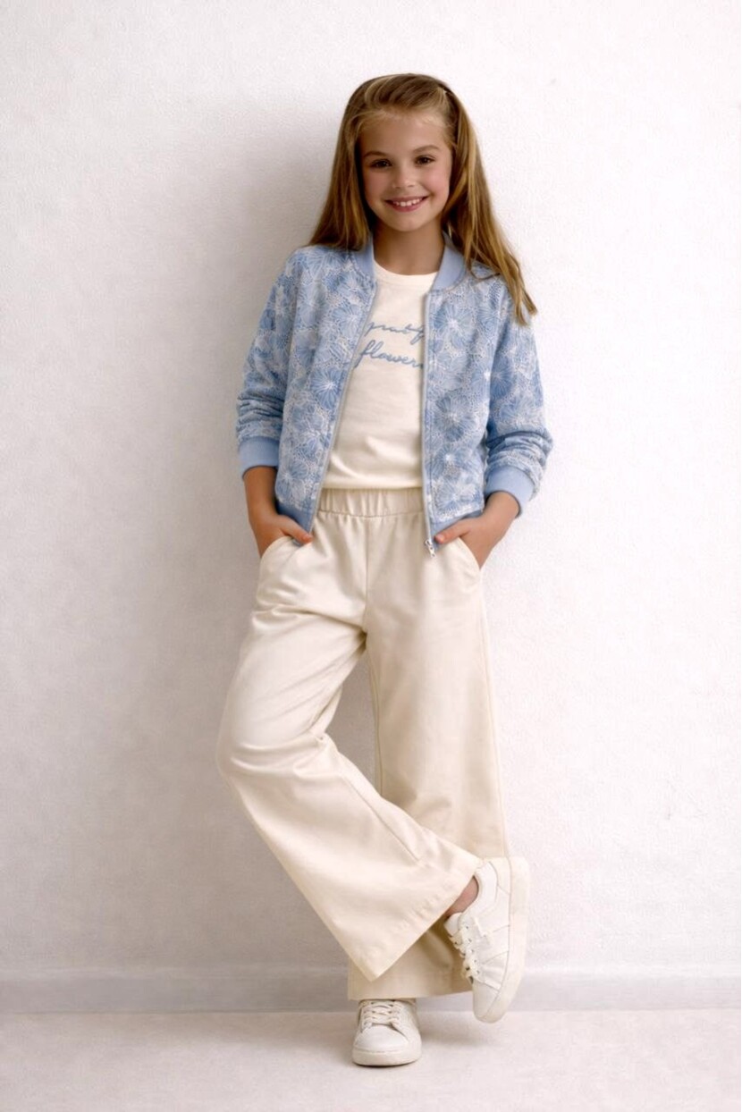 KIZ TASARIM CEKET GABARDİN PANTOLONLU 3LÜ TAKIM