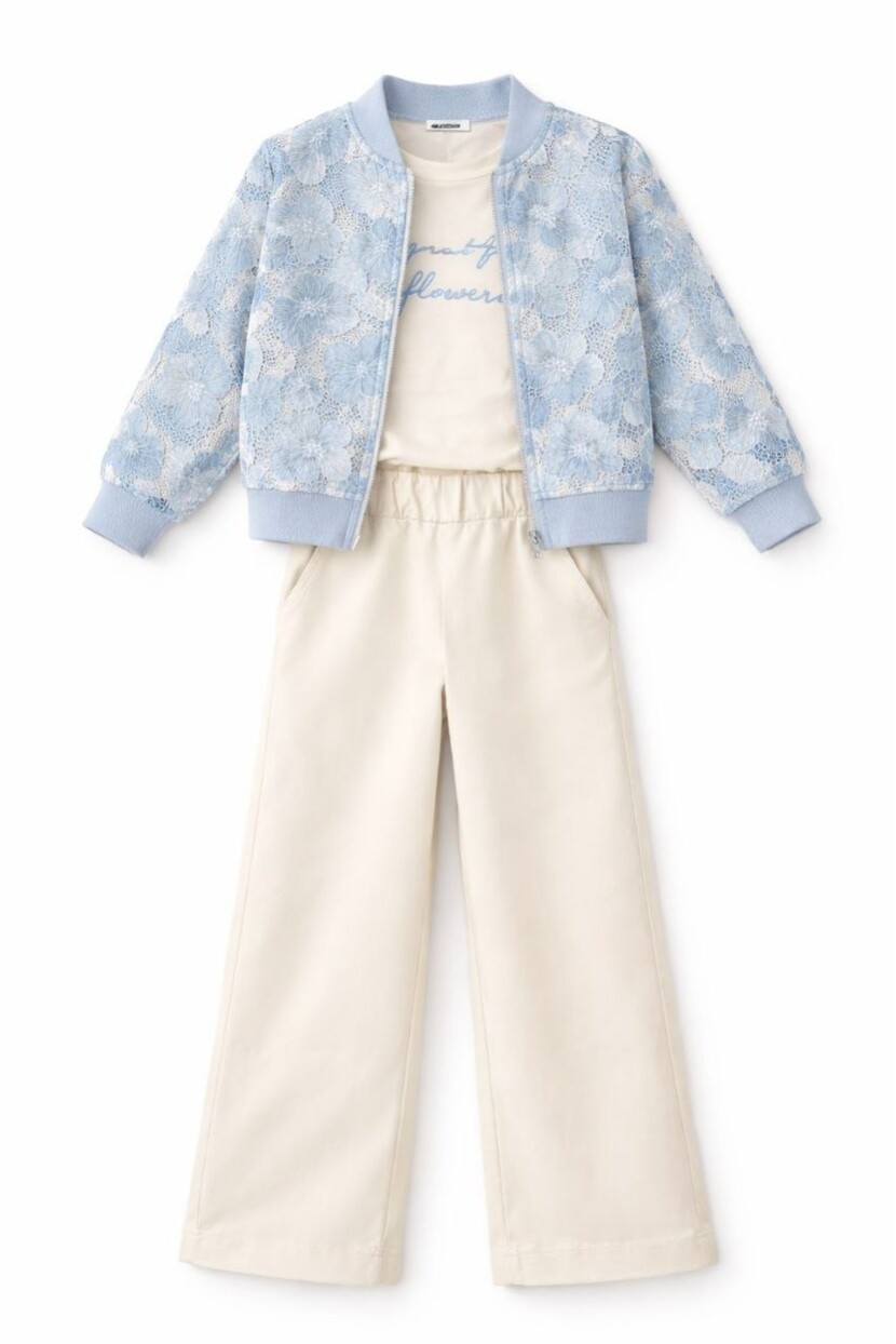 KIZ TASARIM CEKET GABARDİN PANTOLONLU 3LÜ TAKIM