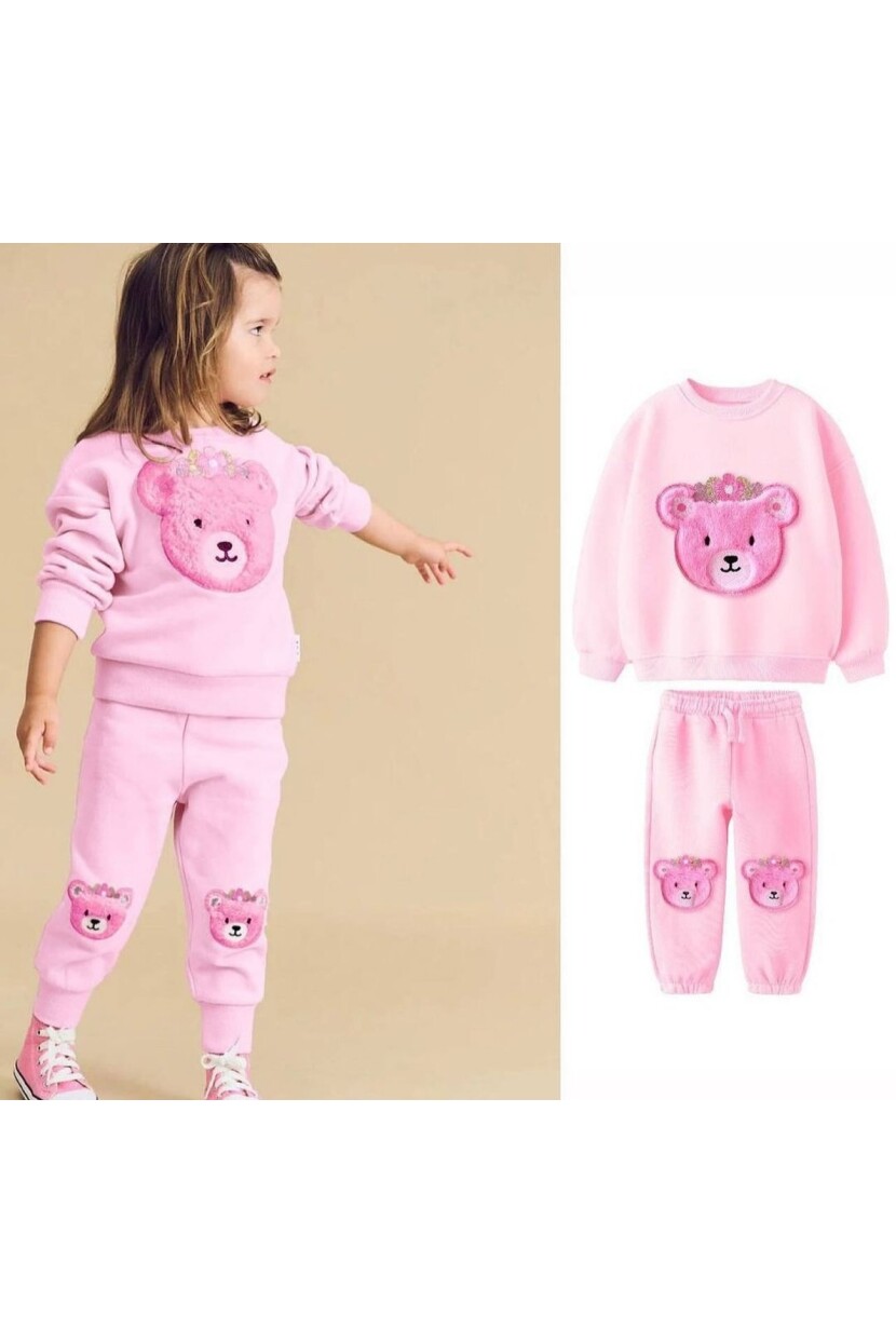 KIZ TEDDY BEAR PLUSH DESENLİ EŞOFMAN TAKIMI