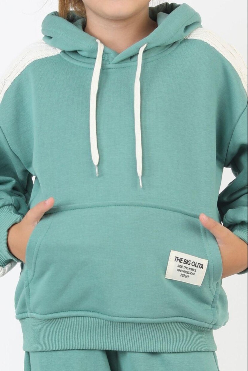 KIZ TRİKO CEPVE KOL DETAYLI KAPŞONLU EŞOFMAN TAKIMI