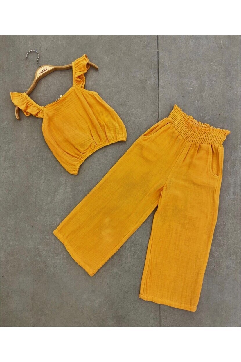 KIZ TURUNCU MÜSLİN KUMAŞ TAKIM