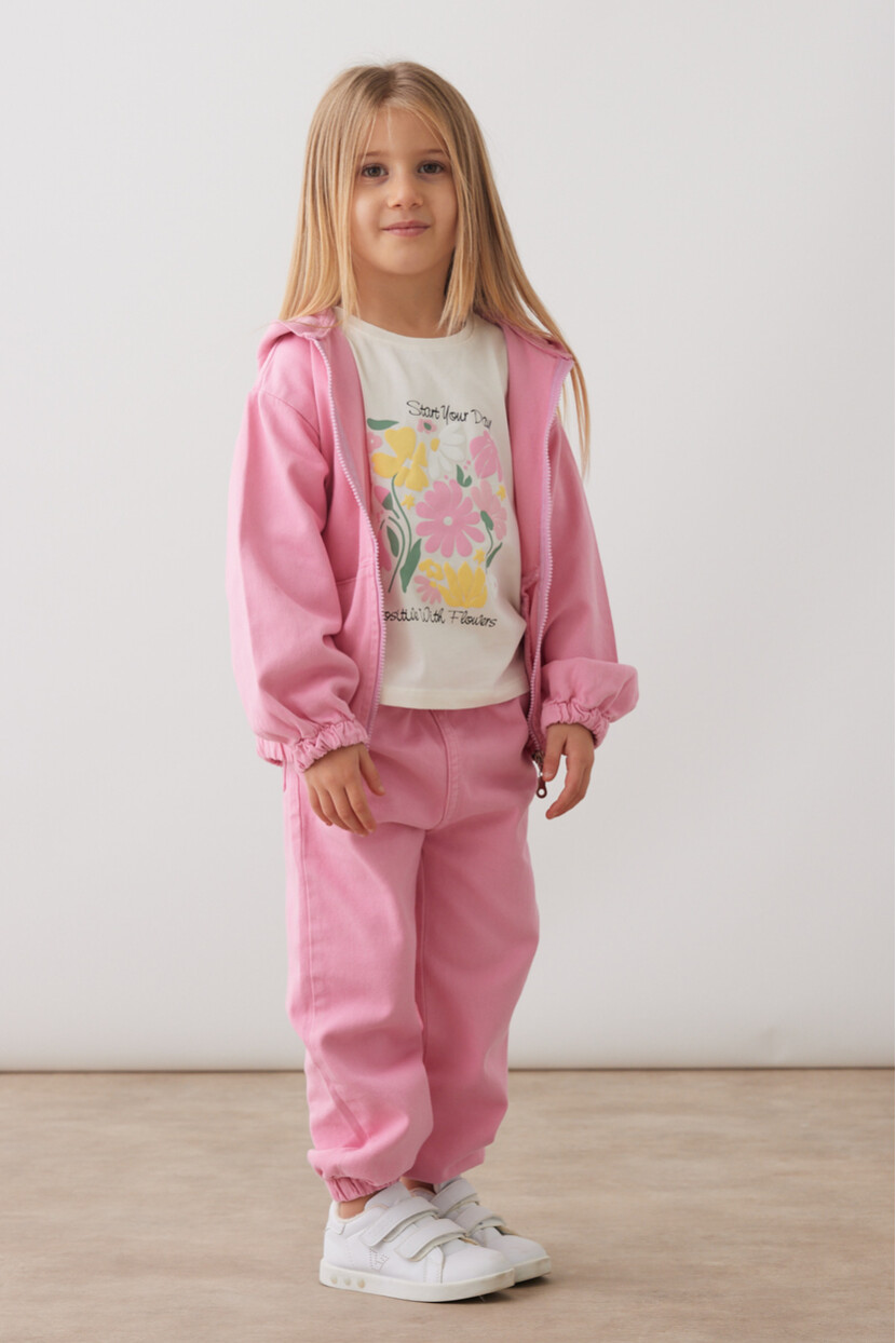 KIZ ÜÇLÜ DOKUMA CEKET-TSHIRT-PANTOLON TAKIM