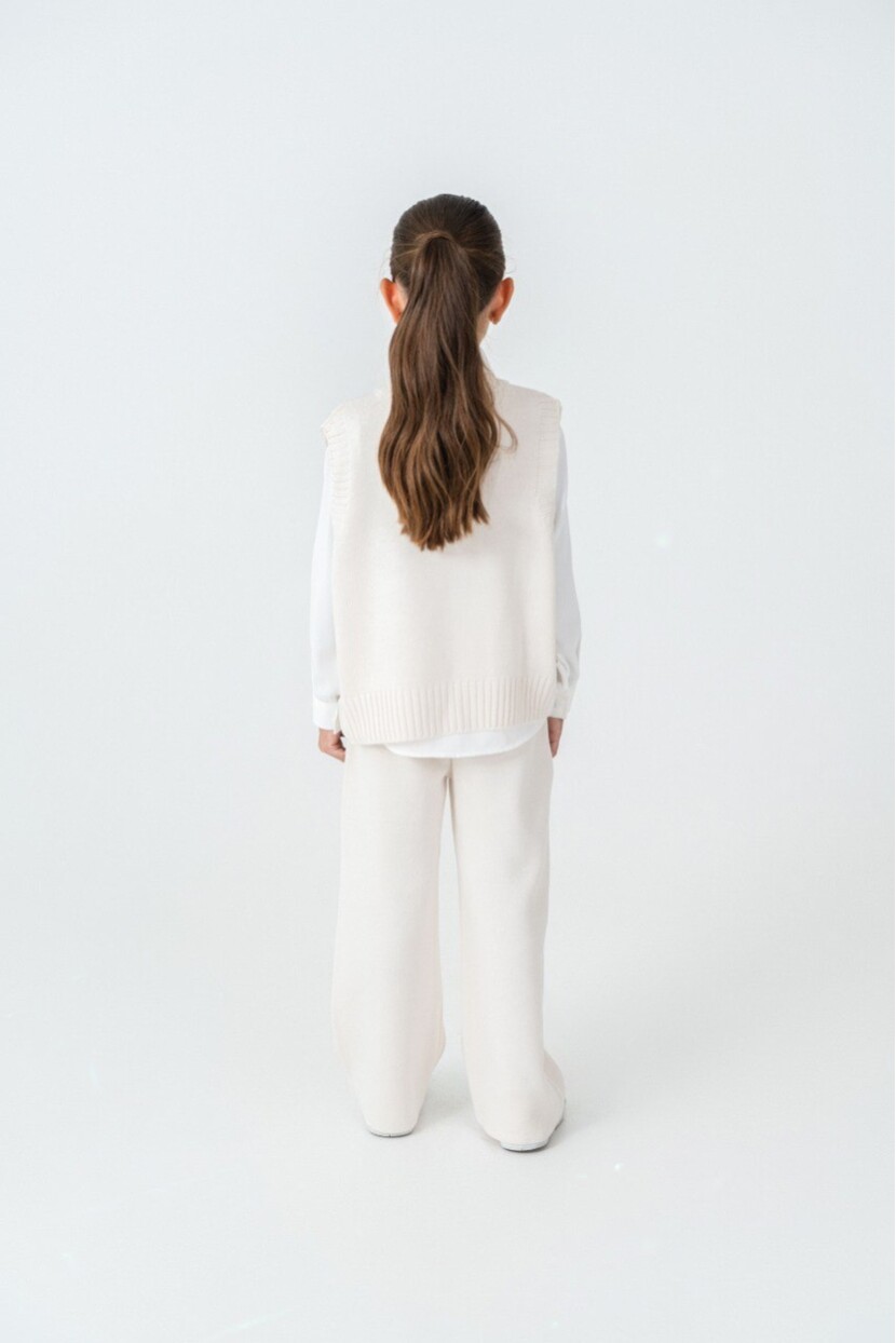 KIZ YELEKLİ FİYONK SÜSLEMELİ TRİKO İKİLİ TAKIM