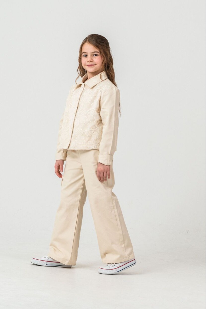 KIZ ZAMBAK SÜSLEMELİ KARGO CEPLİ DOKUMA TAKIM