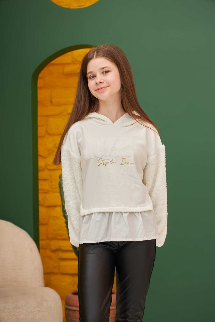KOLU PELUŞLU KIZ SWEATSHIRT