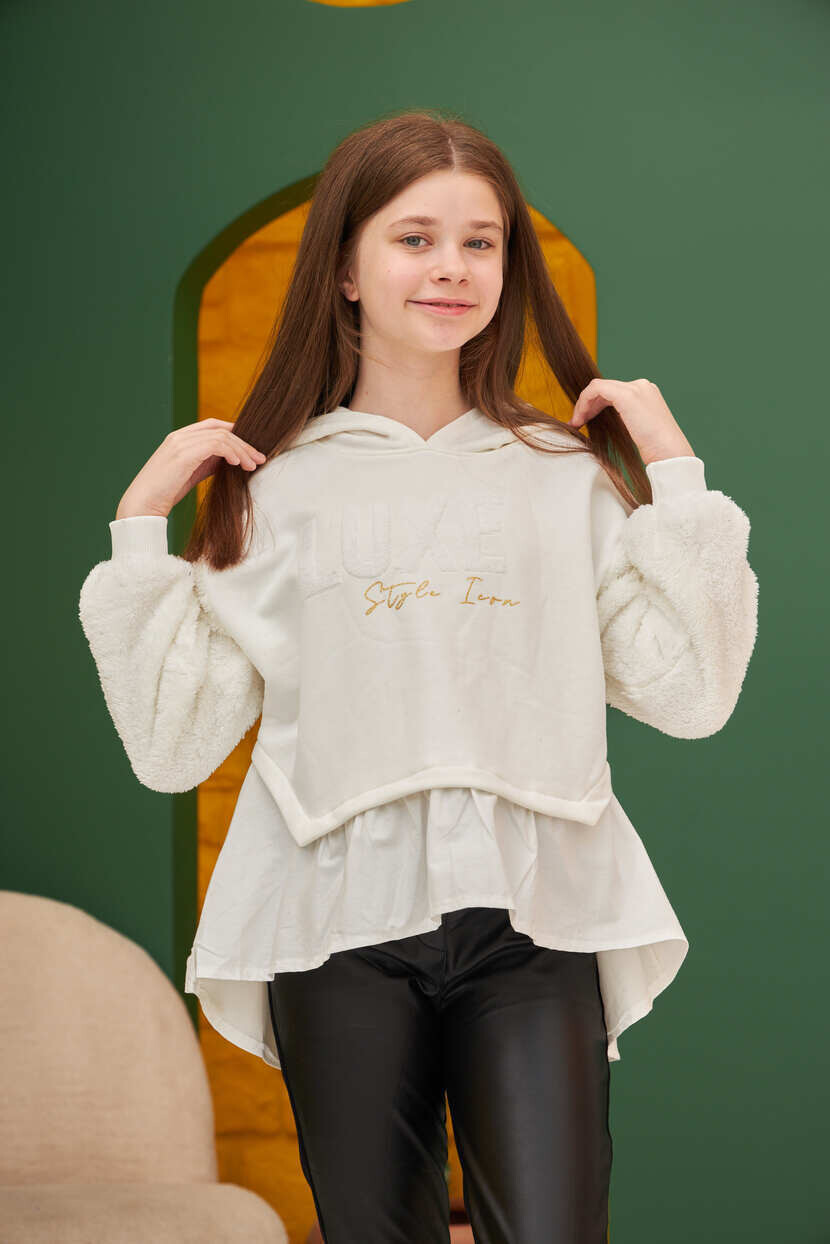 KOLU PELUŞLU KIZ SWEATSHIRT