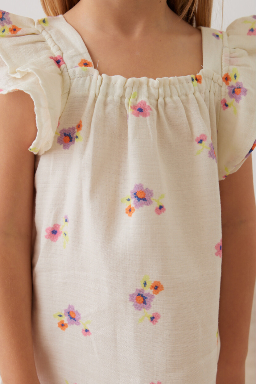 MÜSLİN KUMAŞ ÇİÇEK DESENLİ ELBİSE