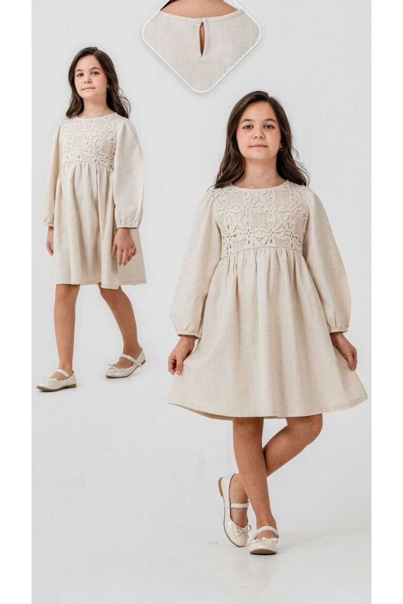 PAYET DANTEL DETAYLI DOKUMA ELBİSE