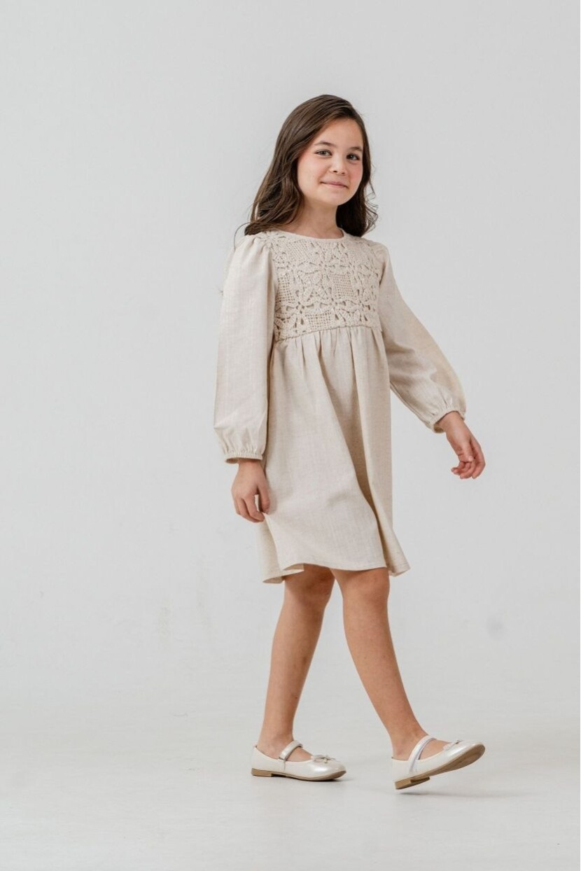 PAYET DANTEL DETAYLI DOKUMA ELBİSE