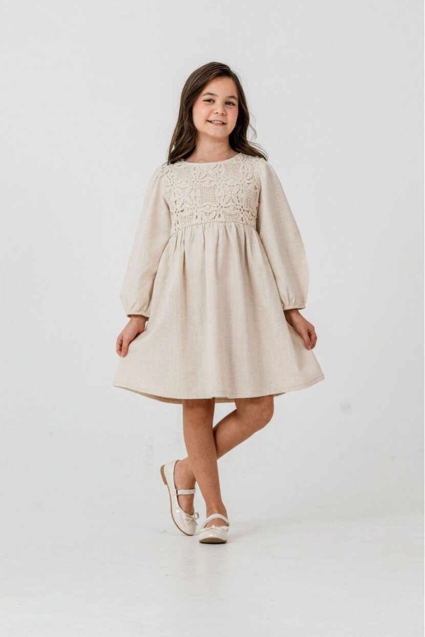 PAYET DANTEL DETAYLI DOKUMA ELBİSE