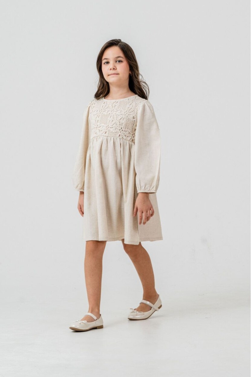 PAYET DANTEL DETAYLI DOKUMA ELBİSE