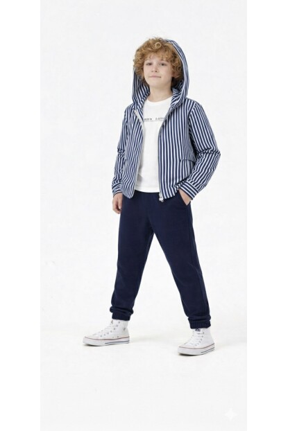 ÇİZGİLİ KAPŞONLU 3LÜ DOKUMA TAKIM