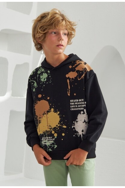 ERKEK BASKILI KAPŞONLU SWEATSHİRT