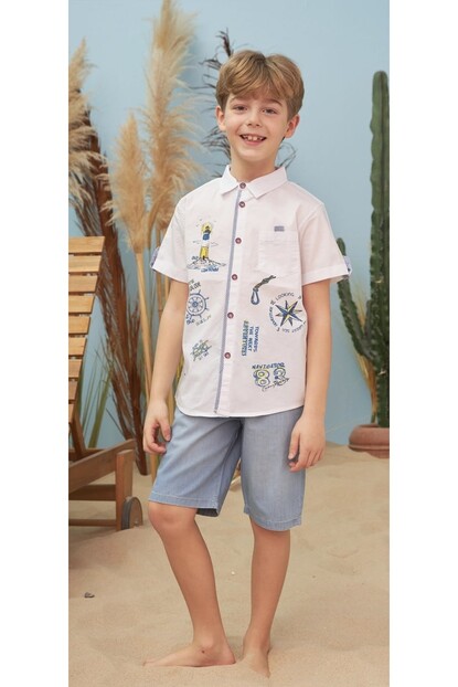 ERKEK DENİZCİ BASKILI KISA KOL GÖMLEK
