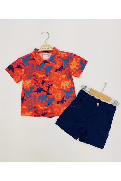 ERKEK DİNOZORLU GÖMLEKLİ ŞORTLU TAKIM