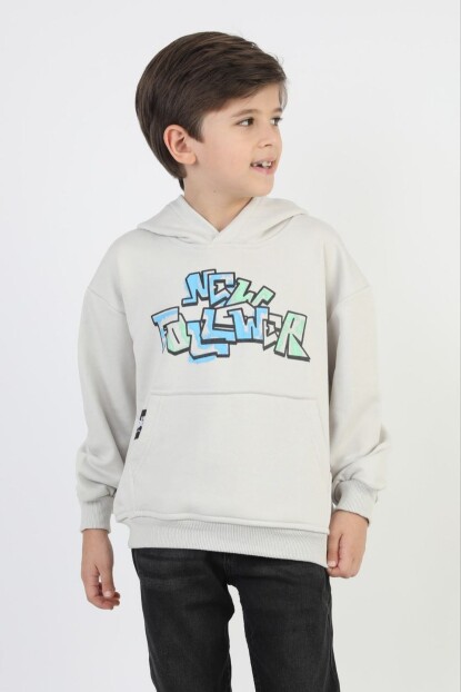 ERKEK KAPŞONLU GRAFİTİ YAZILI SWEATSHİRT
