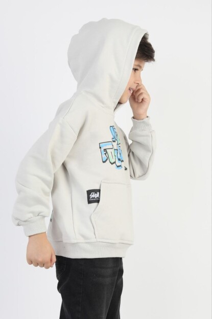 ERKEK KAPŞONLU GRAFİTİ YAZILI SWEATSHİRT