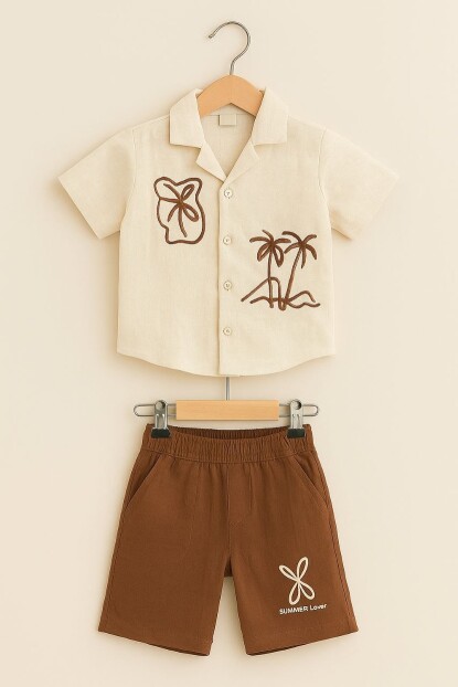 ERKEK KETEN NAKIŞLI GÖMLEK MÜSLİN ŞORT TAKIM