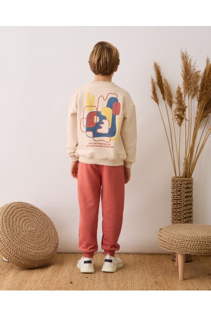 ERKEK KREM ARKASI BASKILI EŞOFMAN TAKIMI