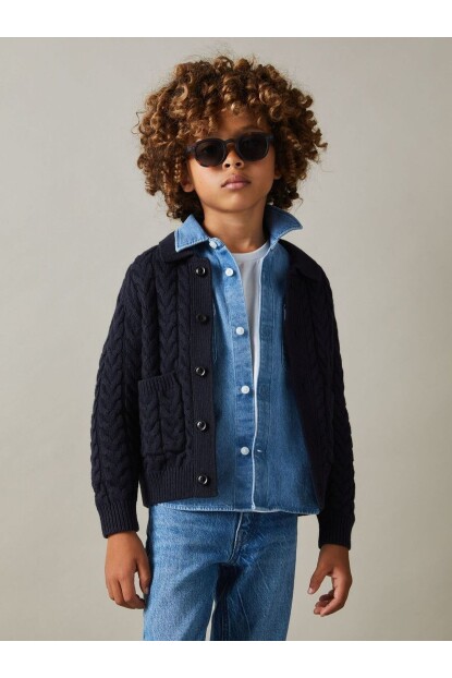 ERKEK ÖRGÜ DESENLİ YAKA DETAYLI TRİKO HIRKA