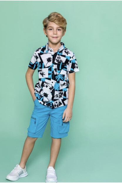 ERKEK PALMİYE BASKILI ŞORTLU TAKIM