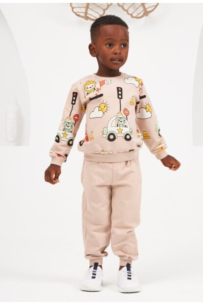 ERKEK RENK EKRU BASKILI BEBEK TAKIM