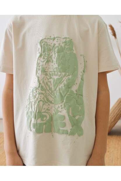 ERKEK TAŞ RENGİ DİNOZORLU TSHİRT