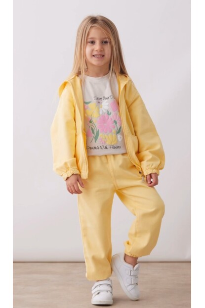 KIZ ÜÇLÜ DOKUMA CEKET-TSHIRT-PANTOLON TAKIM