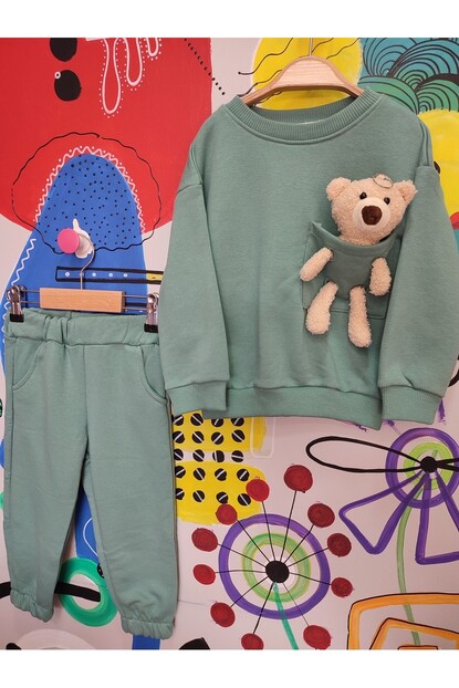 KIZ AYICIK DESENLİ YESİL RENK EŞOFMAN TAKIMI