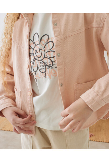 KIZ ÇİÇEK DESENLİ CEKET-TSHIRT İKİLİ TAKIM