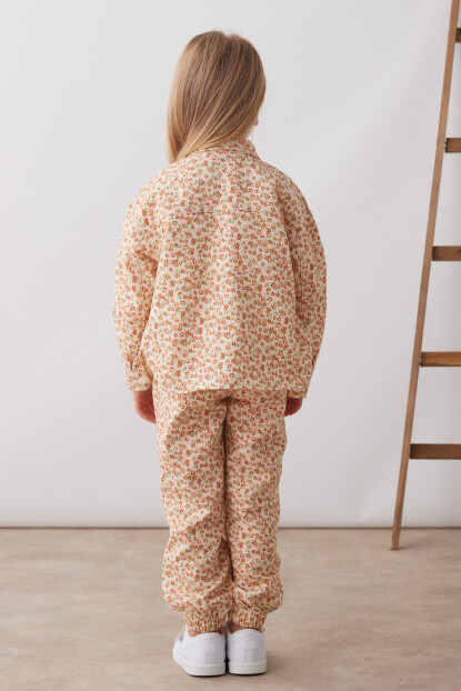 KIZ ÇİÇEK DESENLİ DOKUMA ÜÇLÜ TAKIM