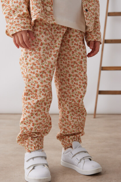 KIZ ÇİÇEK DESENLİ DOKUMA ÜÇLÜ TAKIM